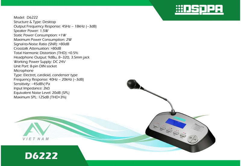 DSPPA D6222 - Micro đại biểu có dây tích hợp chức năng bỏ phiếu