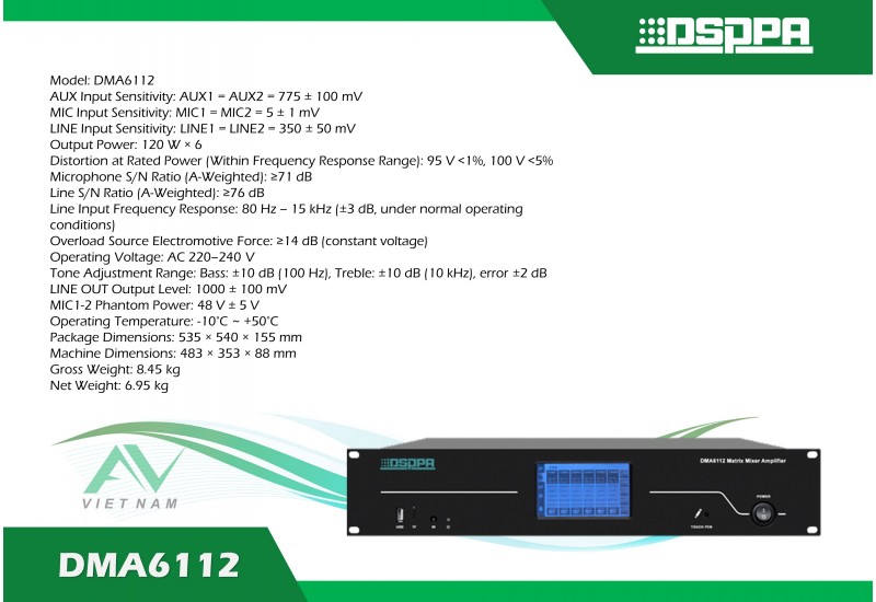 DSPPA DMA6112 - Bộ khuếch đại kỹ thuật số 6 kênh 120W
