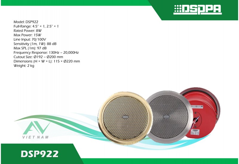 DSPPA DSP922 - Loa âm trần chống cháy 8W-15W (DSP922G/DSP922S)
