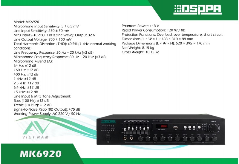 DSPPA MK6920 - Bộ khuếch đại âm thanh nổi 2x120W