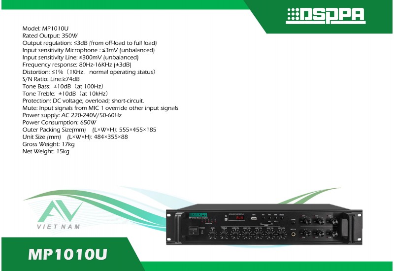 DSPPA MP1010U - Bộ khuếch đại tín hiệu 6 vùng 350W