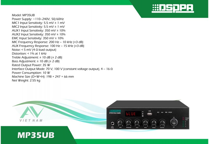 DSPPA MP35UB - Bộ khuếch đại kỹ thuật số mini 35W