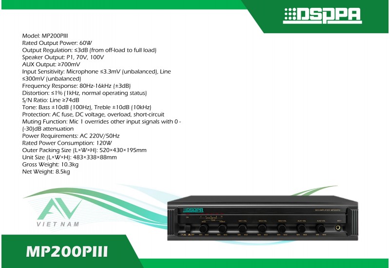 DSPPA MP200PIII - Bộ khuếch đại mixer 60W